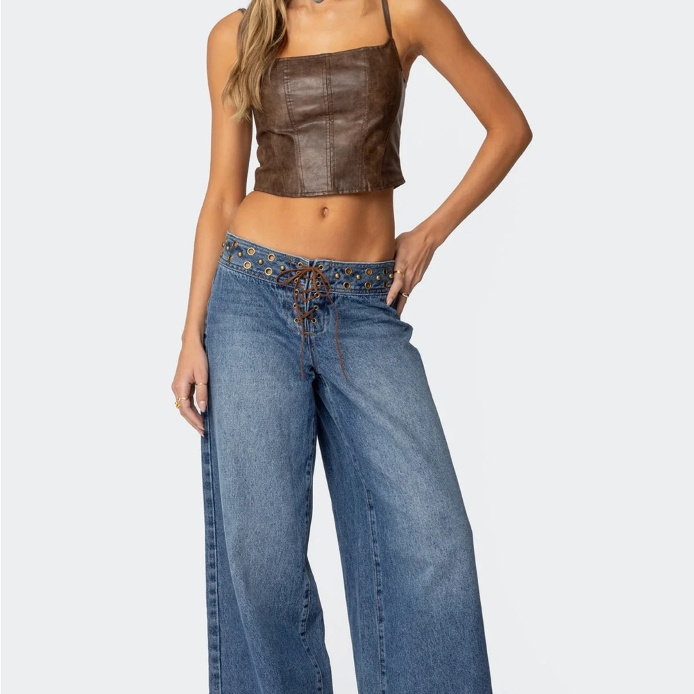 Edikted Stud & Grommet Low Rise Baggy Jeans Size Medium